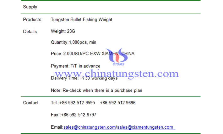 tungsten bullet fishing weight price picture