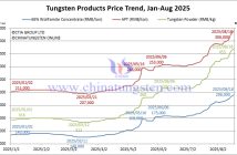 Tungsten Price Trend from January to August 18, 2025