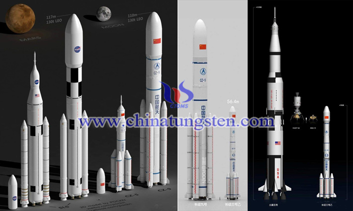 外媒設想的長征九號、長征五號和土星五號重型運載火箭等的尺寸對比圖片