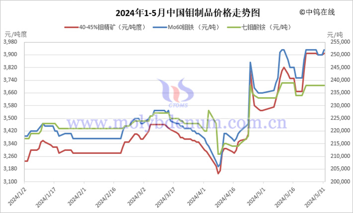 2024年1-5月中國鉬制品價格走勢